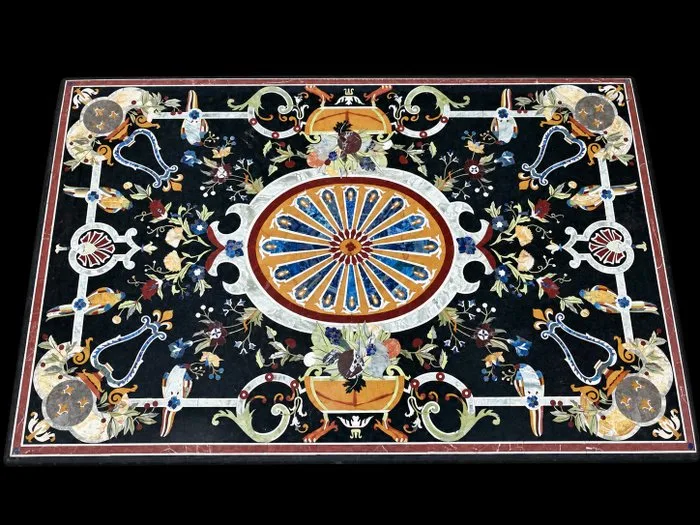 Table - Stone, Marble - Rectangular decorative top - inlay of marbles and polychrome stones