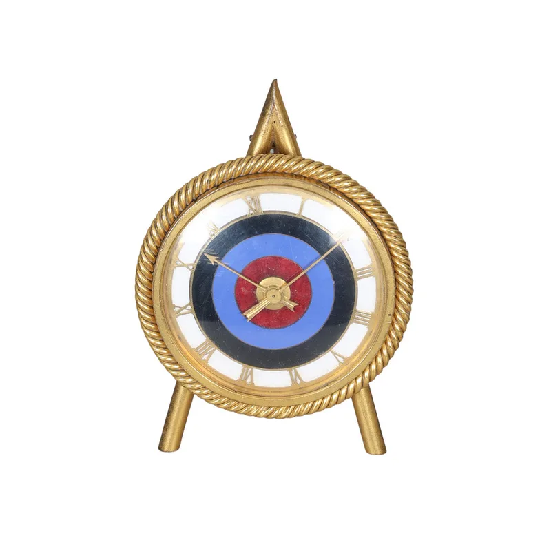 A Late Victorian Gilt Metal & Enamelled Timepiece in the Form of an Archery Target