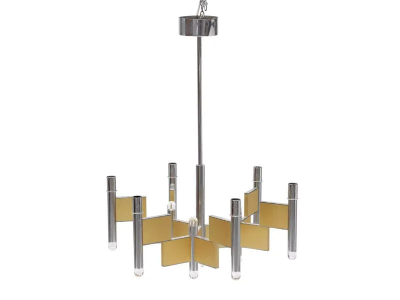 A Sciolari Chrome And Brass Chandelier Italian, 1960s