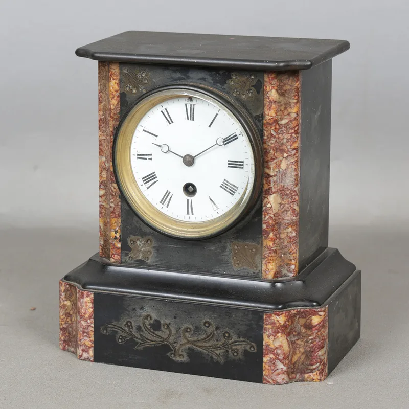 A Victorian Black Slate & Rouge Marble Mantel Clock