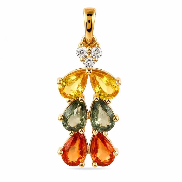 Pendant - 14 kt. Yellow gold - 2.63ct. tw. Sapphire - Diamond