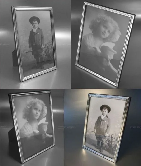 Picture frame (2) - Two Photograph Frames - Thin border - 925 sterling silver - real wooden back