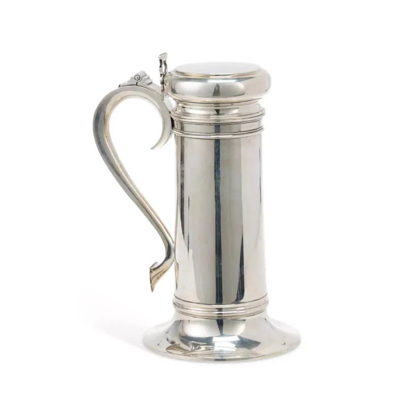A Rare American Sterling Silver Cocktail Shaker in the Form of a Lidded Tankard by Crichton & Co