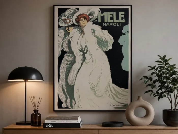 Marcello Dudovich - manifesto pubblicitario Mele Napoli Belle Époque eleganza femminile - 1970s