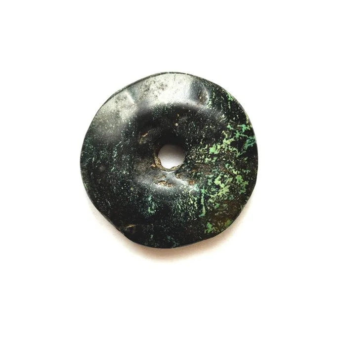 Ancient Tibetan or Nepalese Turquoise Round Ritual Bi Discs Bead Talismans - 37 mm