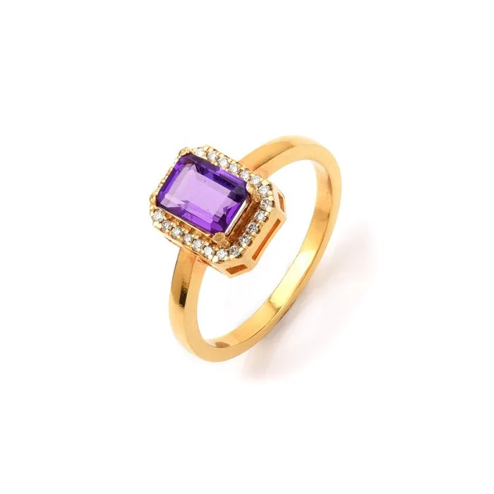 Wedding ring - 14 kt. Yellow gold - 1.07ct. tw. Amethyst - Diamond - Women Wedding Ring