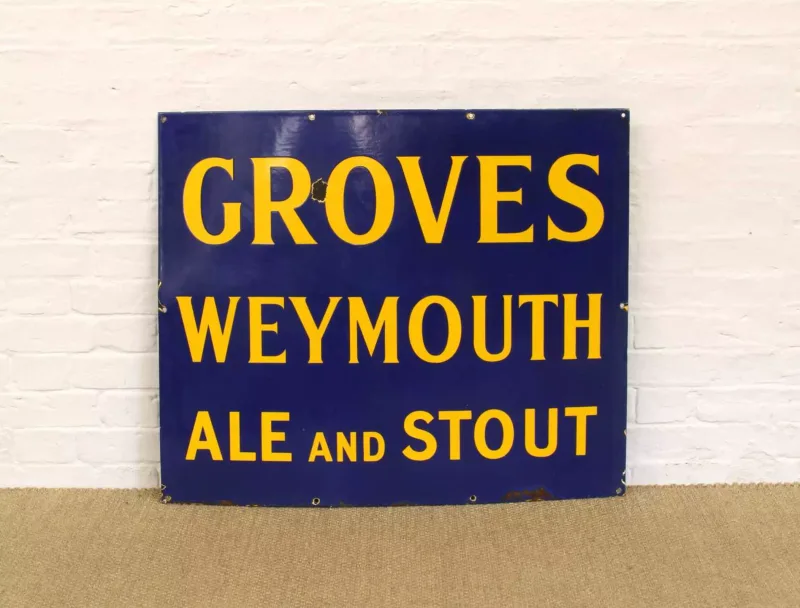 Advertising Interest Original "Groves Weymouth Ale and Stout" Enamel Sign Early 20th century