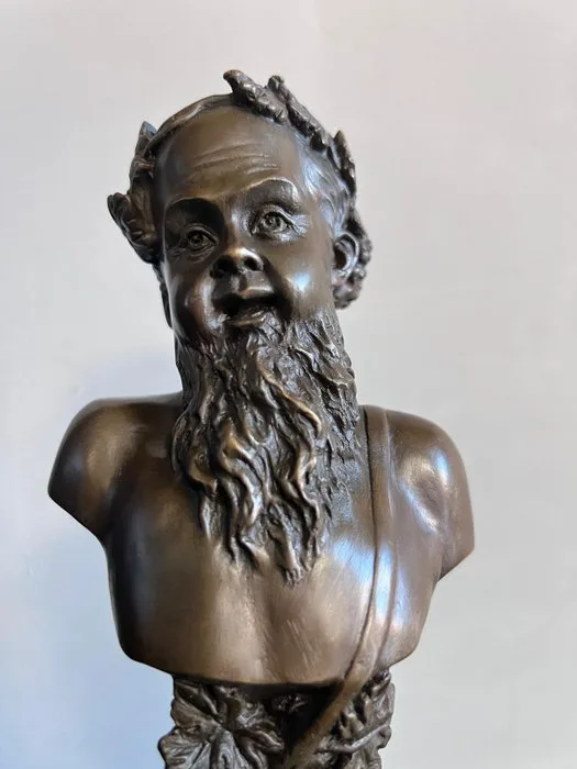 Sculpture, Bronze Bacchus - God Of Wine - Sculpture on Marble Base - 21 cm - Bronze, Marble
