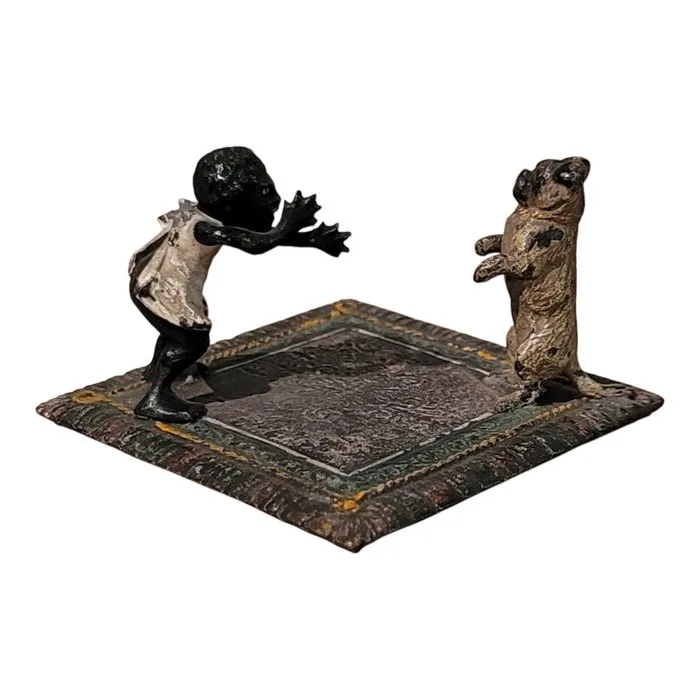 Sculpture, Bambino con cane - 2.5 cm - Cold painted bronze