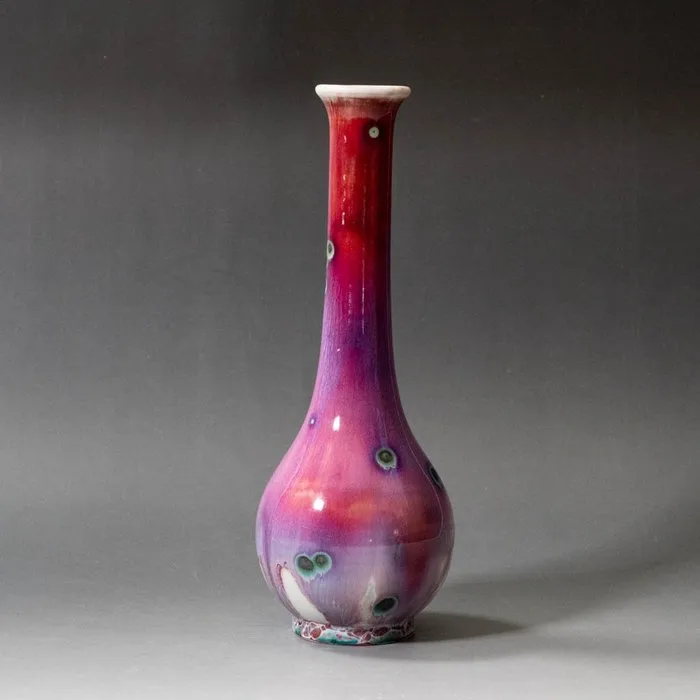 Peacock Glaze Kujaku-yu Flower Vase - Porcelain - Gaei Matsuyama/松山雅英 (1920 – 1963) - Japan - Shōwa period (1926-1989)