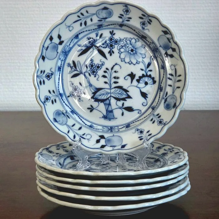 Rare Rauenstein Thuringia German Porcelain Bread Plates - Antique Blue Onion Pattern/Zwiebelmuster - Dinner set for 6 (6) - Porcelain