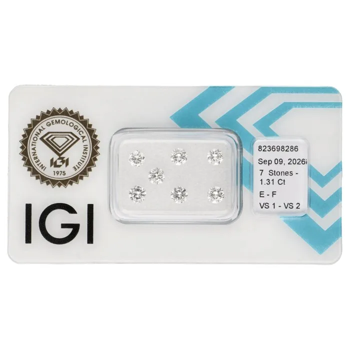 7 pcs Diamond (Natural) - 1.31 ct - Round - E, F - VS1, VS2 - International Gemological Institute (IGI)