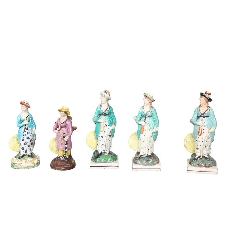 Five 19th Century Staffordshire Pottery Figures of Archers (5)