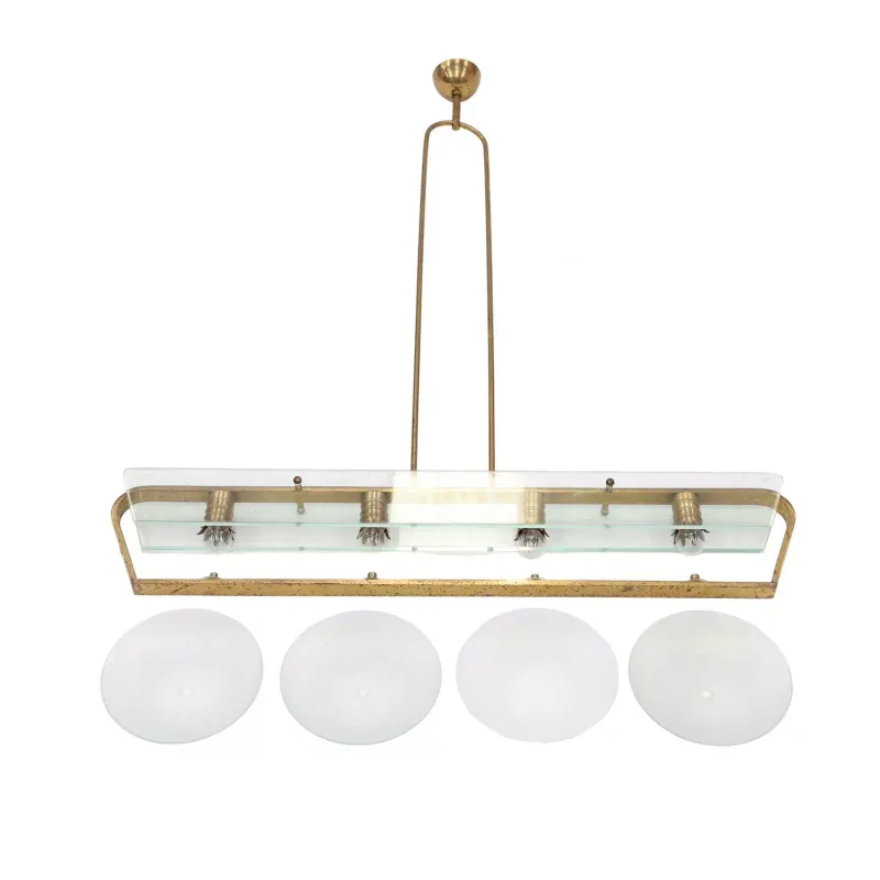 Attributed to Pietro Chiesa for Fontana Arte a Brass and Glass Four-Light Ceiling Light Circa 1940