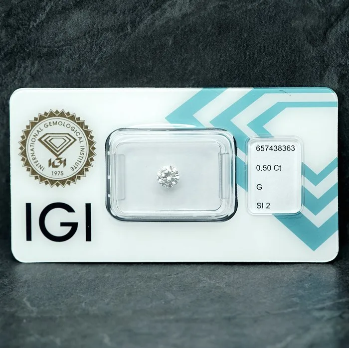 1 pcs Diamond (Natural) - 0.50 ct - Round - G - SI2 - International Gemological Institute (IGI)