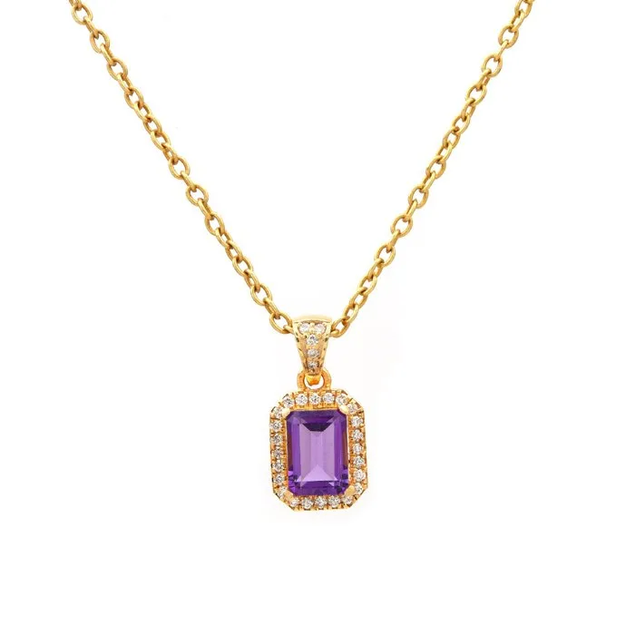 Pendant - 14 kt. Yellow gold - 1.21ct. tw. Amethyst - Diamond - Halo Pendant
