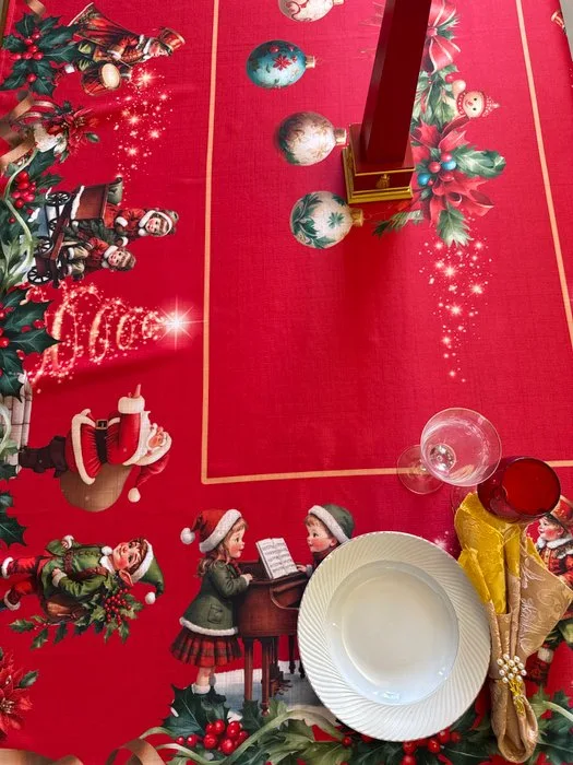 san leucio top quality - Exclusive tablecloth featuring Christmas characters - Tablecloth - 230 cm - 130 cm