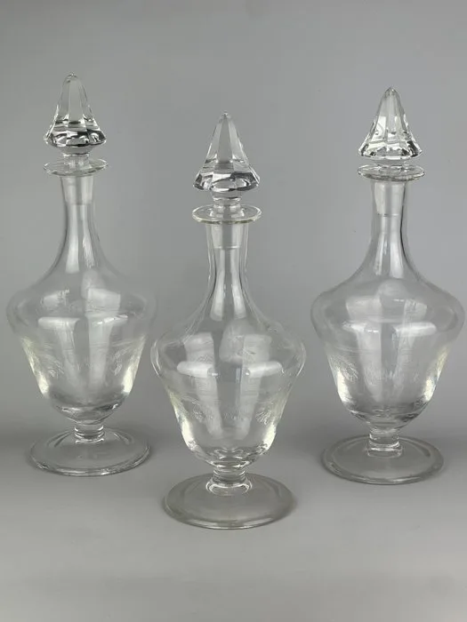 Bottle (3) - Glass, Crystal - Art Deco style