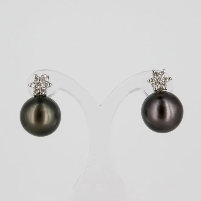 Earrings - 18 kt. White gold Diamond (Natural) - Pearl