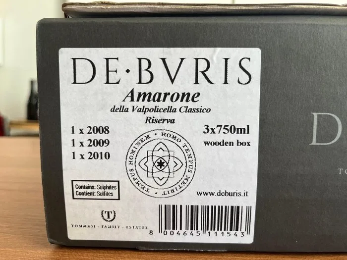 2008, 2009, 2010 Tommasi, DE·BVRIS - Amarone della Valpolicella Riserva - 3 Bottles (0.75L)