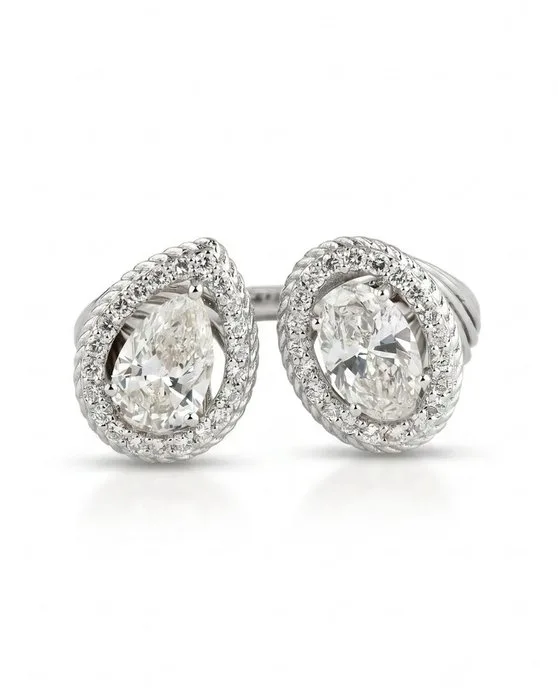 Statement ring - 14 kt. White gold - 1.71ct. tw. Diamond (Natural) - Diamond - Toi et Moi Cocktail Ring
