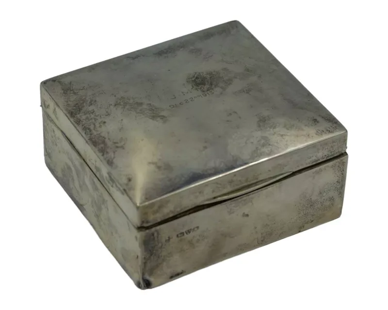 A silver cigarette box