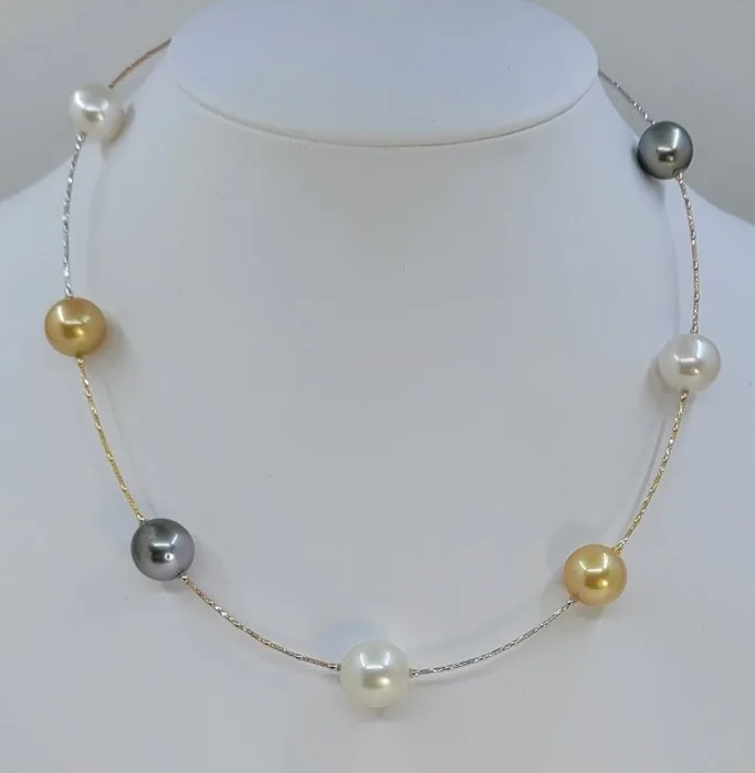 Necklace - 18 kt. White gold, Yellow gold, Rose gold, 11.5x13mm Tahiti and South Sea Pearls