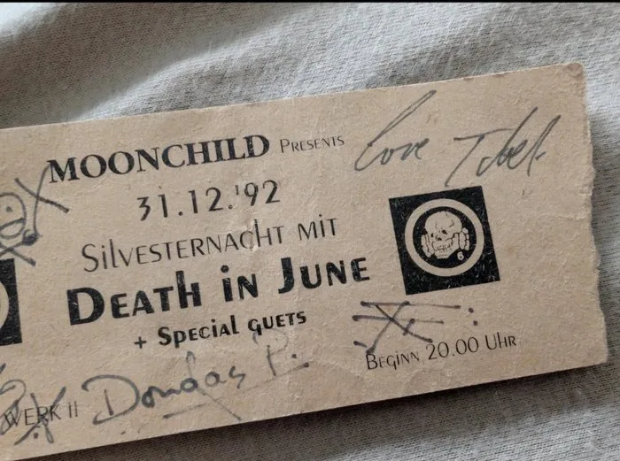Death in June - Concert ticket, Leipzig 1992 – signed by Douglas P., David Tibet, Albin Julius - 1992