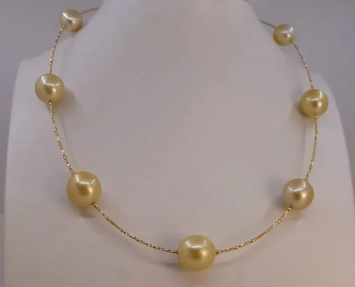 Necklace - 18 kt. Yellow gold, ALGT Certified Golden South Sea Pearls - 11x13.2mm