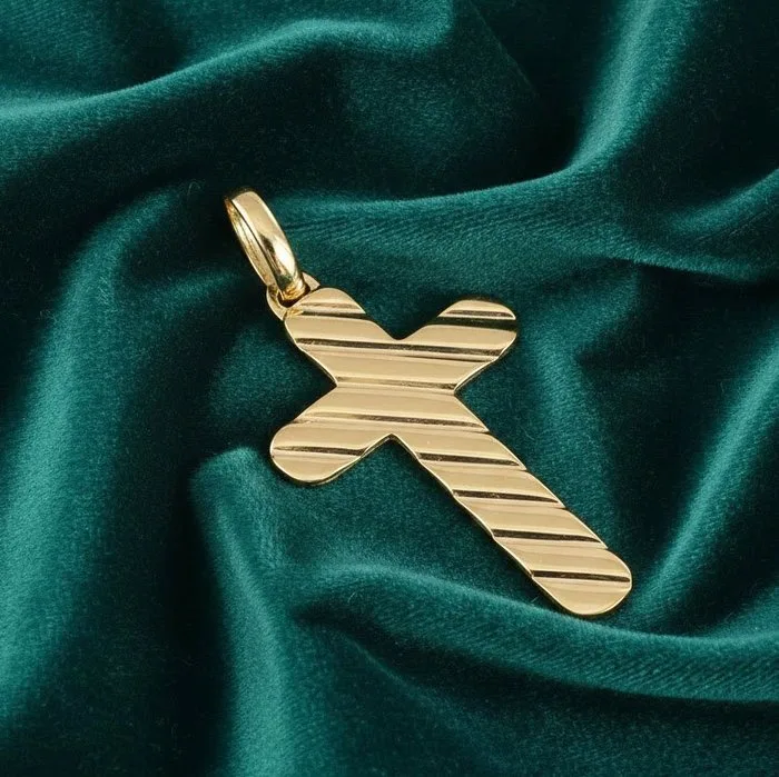 Cross pendant - 18 kt. Yellow gold - Made in Italy - Handmade