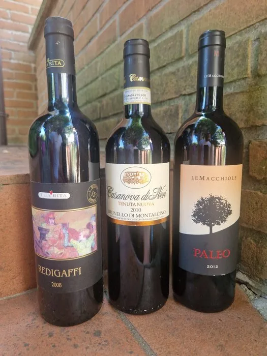 2008 Tua Rita, Redigaffi; 2010 Casanova di Neri Tenuta Nuova, 2012 & Le Macchiole Paleo - Tuscany - 3 Bottles (0.75L)
