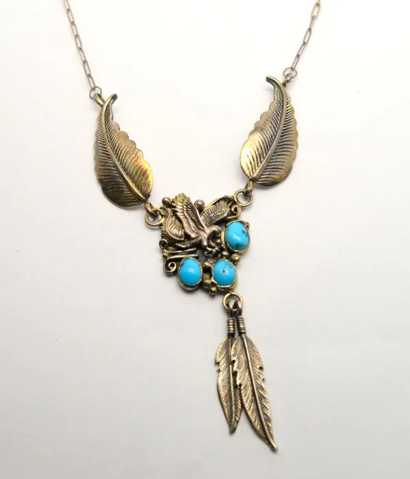 Native American silver necklace with Turquoise - United States