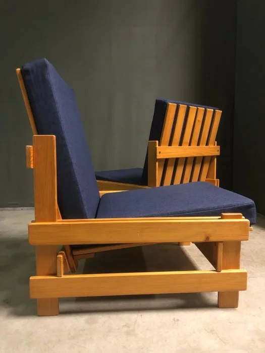 Niko Kralj, Matjaž Deu - Lounge chair (2) - Pinewood - extremely rare 1970's