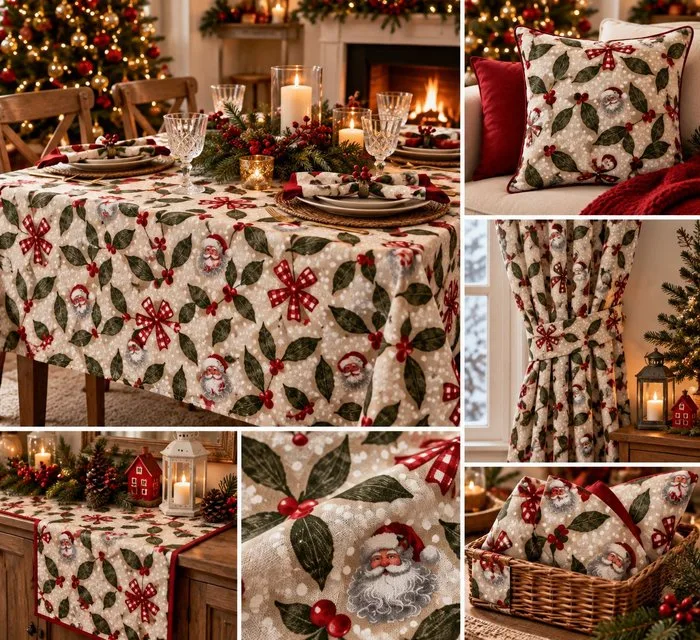 Christmas among Holly and Snowflakes - Textile - 280 cm - 250 cm