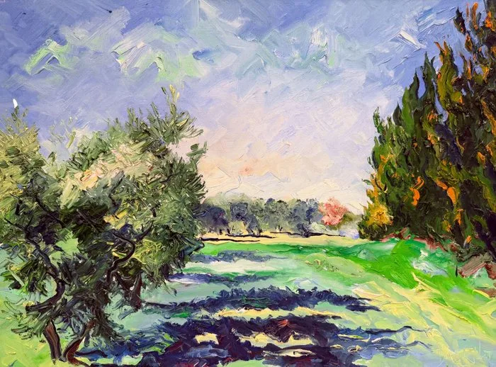 Denis Ribas (1954) - Cyprès, Oliviers et Amandiers en Fleurs - Eyguières