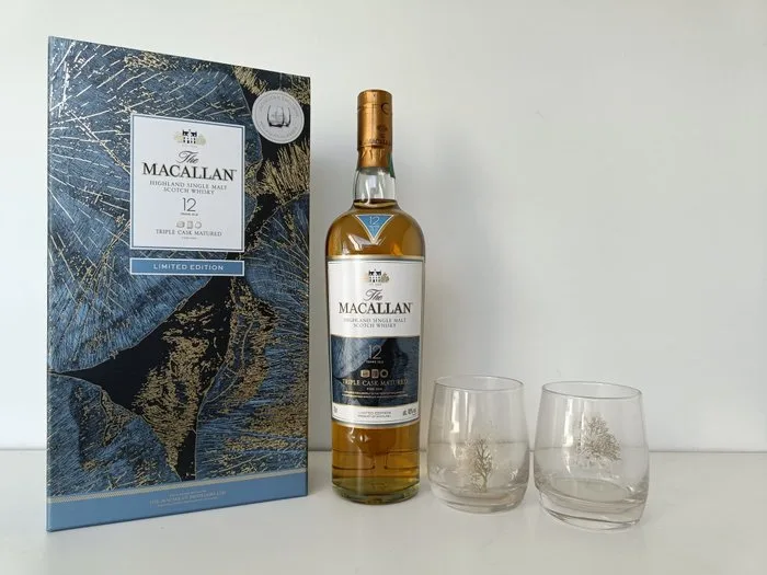 Macallan 12 years old Triple Cask Matured Fine Oak Limited Edition with two glasses - 70cl