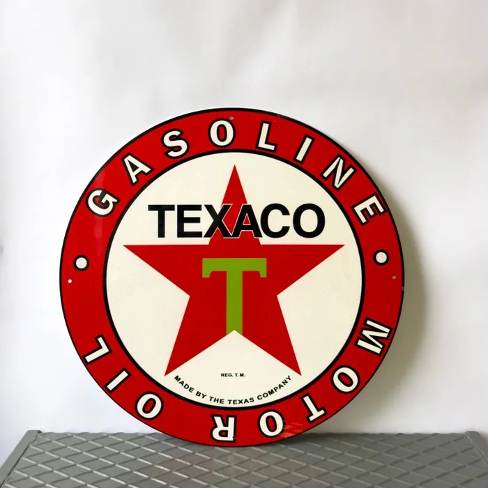 Sign - Texaco - Gasoline Motor Oil – 50 cm Round – High Temperature Baked – Made of Thick Steel Sheet