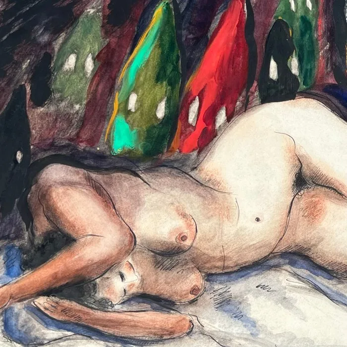 Pierre Berjole (1897-1990) - Nu endormi et figures énigmatiques : Intérieur onirique