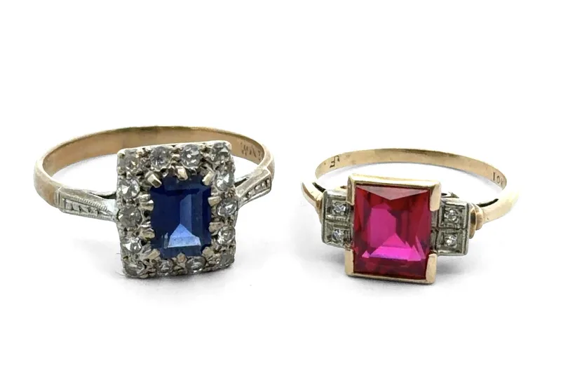 Two Synthetic Gemstone Cluster Rings
