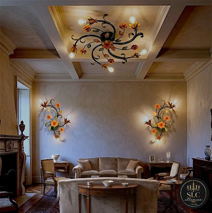SLC Illumina - MG - Ceiling lamp (3) - Flo Primavera - Wrought iron - Plaf + 2 App