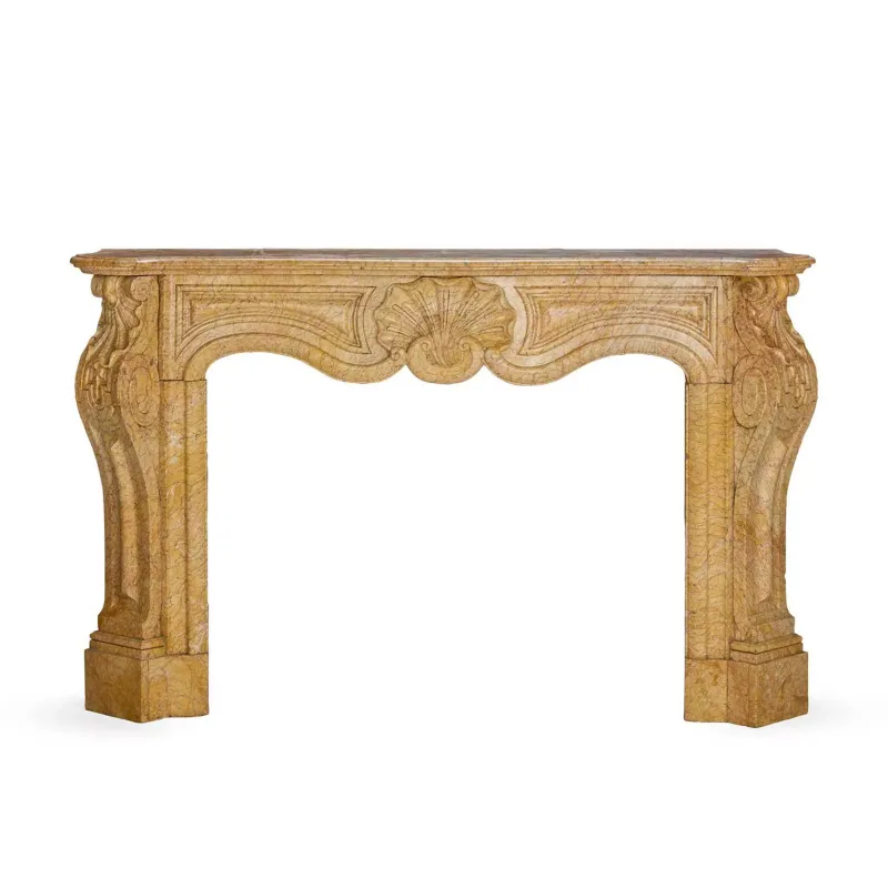 A Louis XV Style Crema Valencia Marble Fire Surround late 19th Century