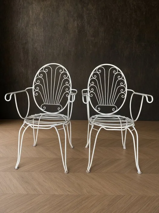 Chair (2) - Set of two French Provincial Style Wrought Iron Garden Armchairs - Wrought iron