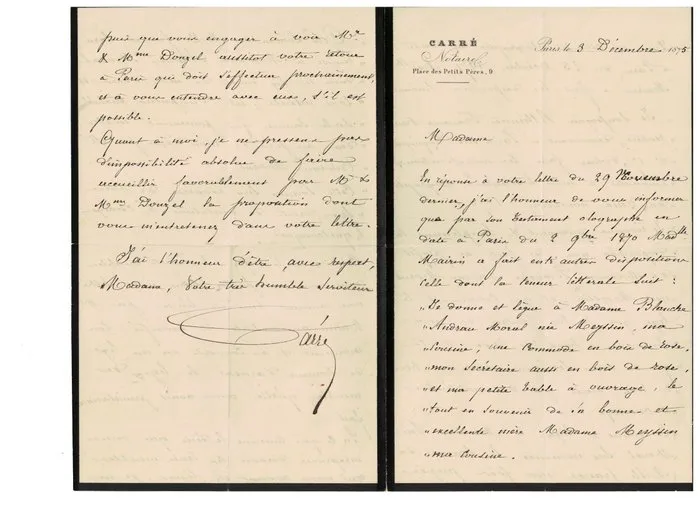 French Notaire - Carre - 1875 - 4 pages - Signed Document from the oldest notary office in France
