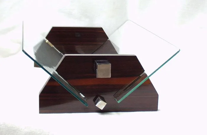 Platter - Art Deco dish - Macassar ebony, chrome-plated metal and glass