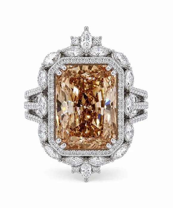Ring - 14 kt. White gold - 11.36ct. tw. Brown Diamond (Fancy coloured lab-grown diamond) - Diamond