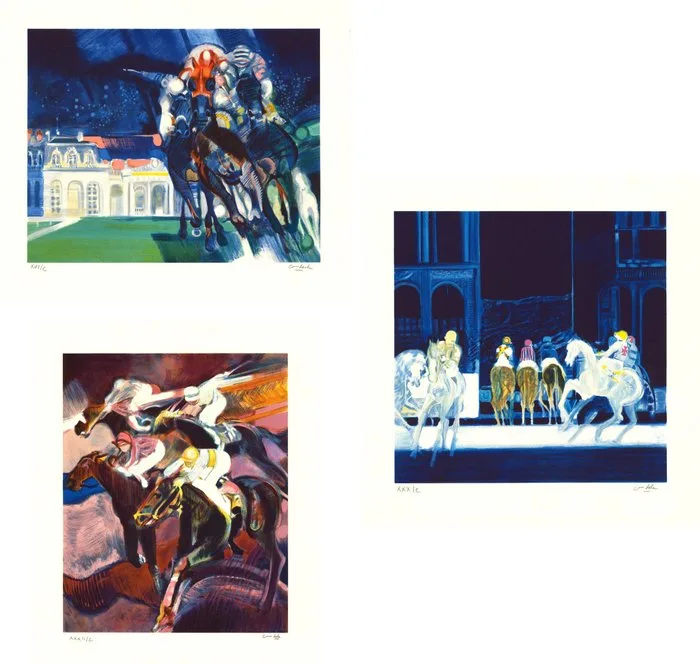 Paul Ambille (1930-2010) - Batch de trois lithographies - Casaque rose, Nocturne, Petit Chantilly