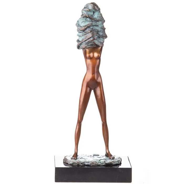 Figure - Moderne Bronzefigur Weiblicher Akt mit Grüner Patina 36CM - Bronze, Marble