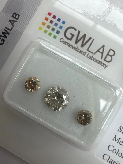 3 pcs Diamond (Natural coloured) - 0.96 ct - Round - Fancy light, Fancy Greyish, Brownish Grey, Mixed brown - I1, SI2 - Gemewizard Gemological Laboratory (GWLab)