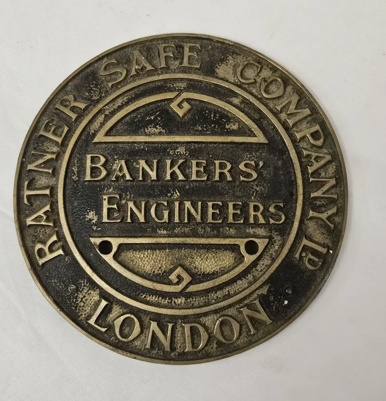 Circular Brass Sign marked 'Ratner Safe Company Ltd. London