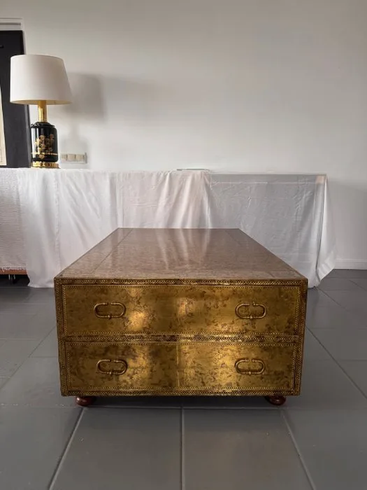 Sarreid LTD - Coffee table - Brass, Wood - Brass with Drawers